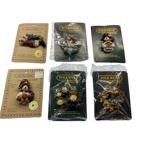 6 Collectible 1995/1998 BOYDS BEARS Folkwear Carver's Choice Resin Pins Brooches - Picture 1 of 7